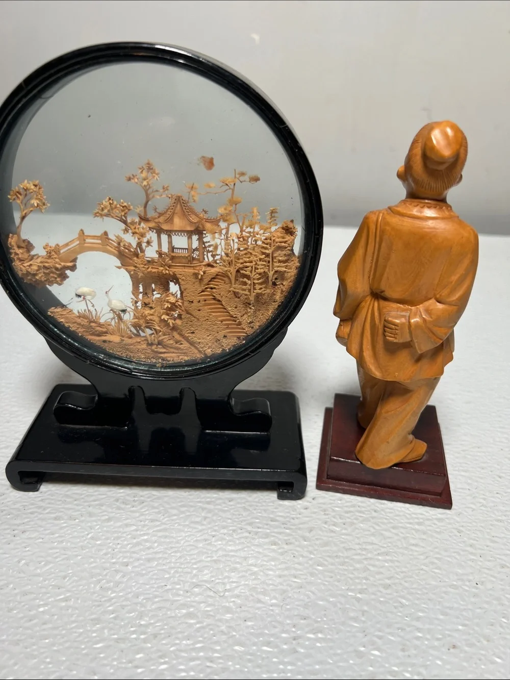 1970/80s Vintage Chinese Handcrafted Corkwood Diorama - With Chinese Man FIgurin